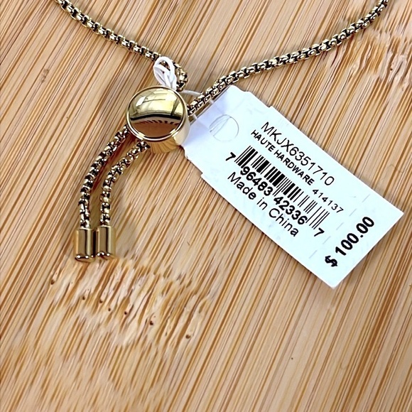 Brand New Michael Kors Gold Tone Nameplate Adjustable Bracelet Haute Hardware - Picture 12 of 15